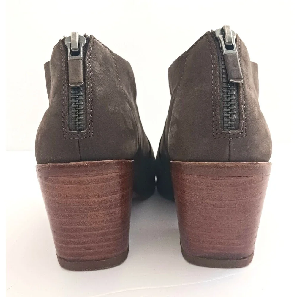 Eileen Fisher Ember Mushroom Brown Suede Ankle Boot Sz 5 Wood Block Heel Zip